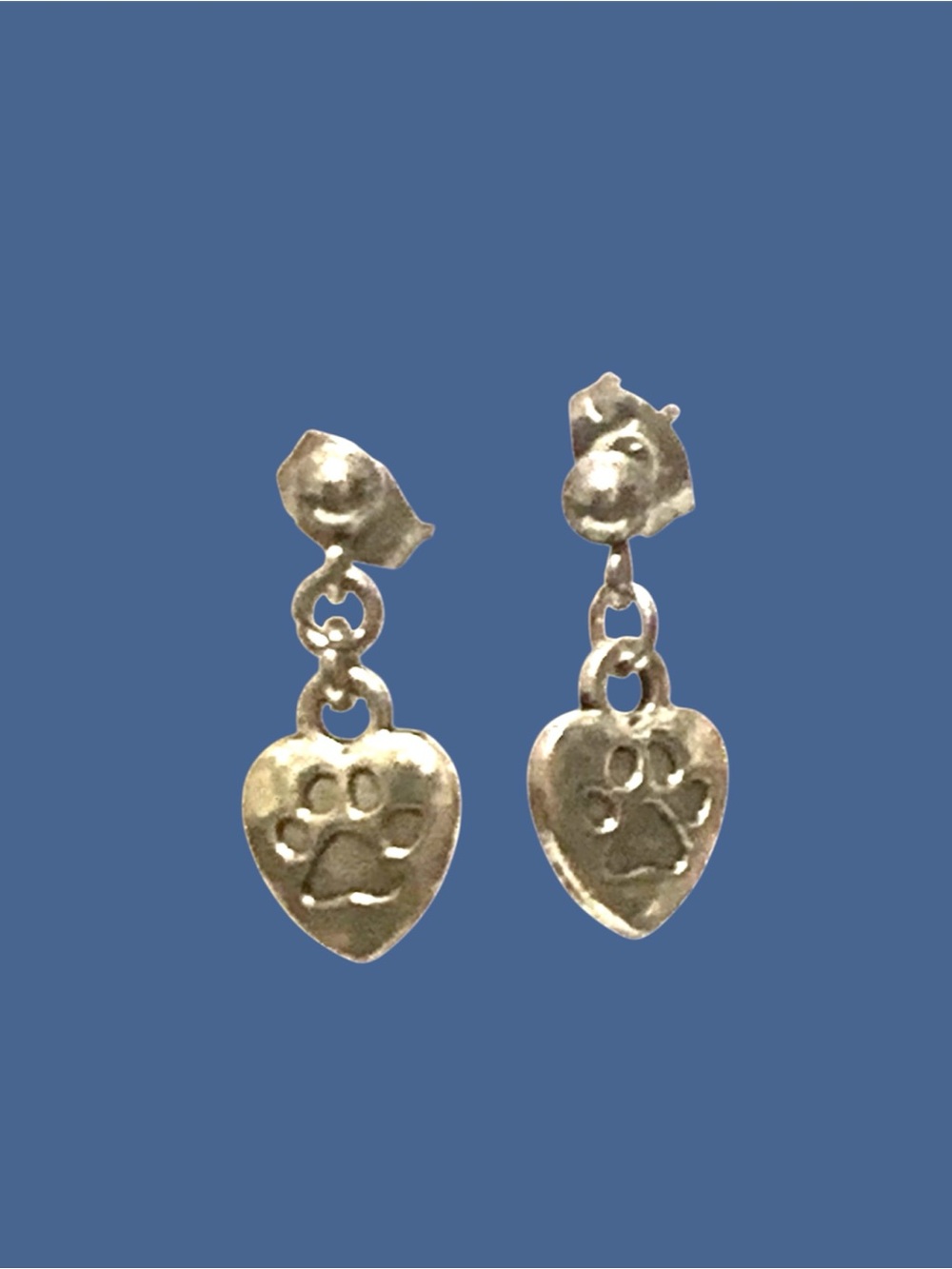 Silver Paw Print Heart Drop Earrings - Pet Lover Jewelry